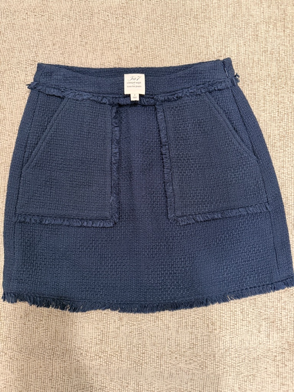 cinq a sept Navy Tweed Fringe Pocket Mini Skirt